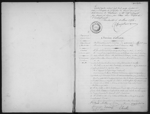 CORBREUSE. - Conseil municipal : registre de délibérations (1855-1874). 