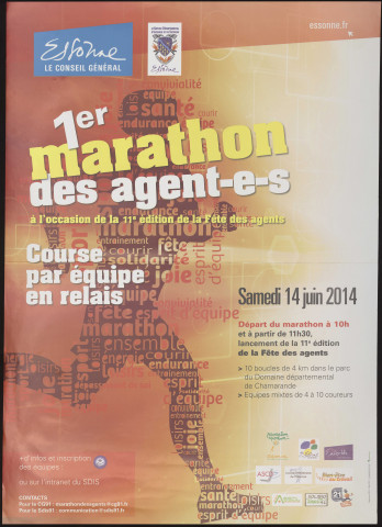 Essonne (conseil général). - 1er marathon des agents à l'occasion de la 11e édition de la Fête des agents ; course par équipe en relais, samedi 14 juin 2014. 