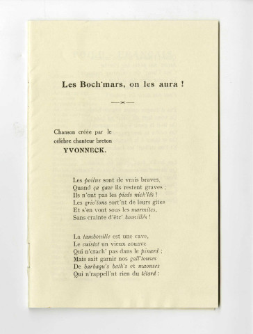 Première Guerre mondiale. - Vocabulaire du Poilu et locutions du Front, éd. L. Hannequin, 1917; Chansons et poésies de la guerre, livre rose pour la jeunesse n°181. 
