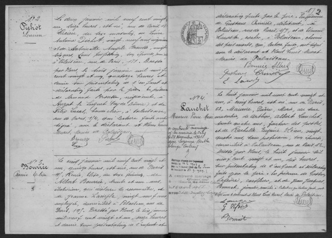 PALAISEAU. - Naissances : registre d'état civil.