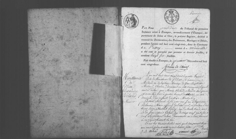 PUSSAY. Naissances, mariages, décès : registre d'état civil (1823-1836). 