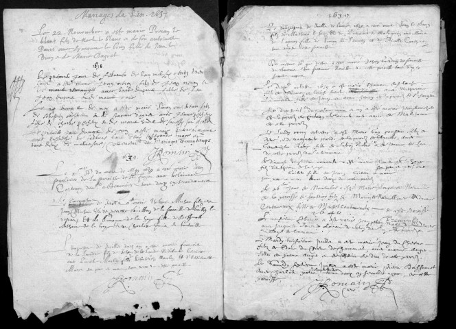 CHAMPCUEIL. - Registre des mariages et des sépultures (1637 - 1675). 