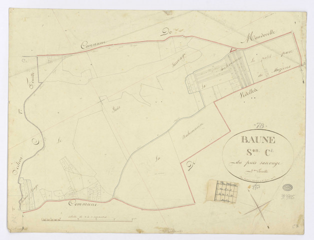 BAULNE. - Section C - Puits sauvage (le), 1, ech. 1/2500, coul., aquarelle, papier, 51x66 (1817). 