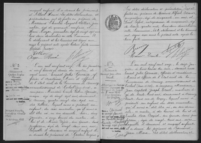 BRUNOY.- Naissances : registre d'état civil (1911-1912). 