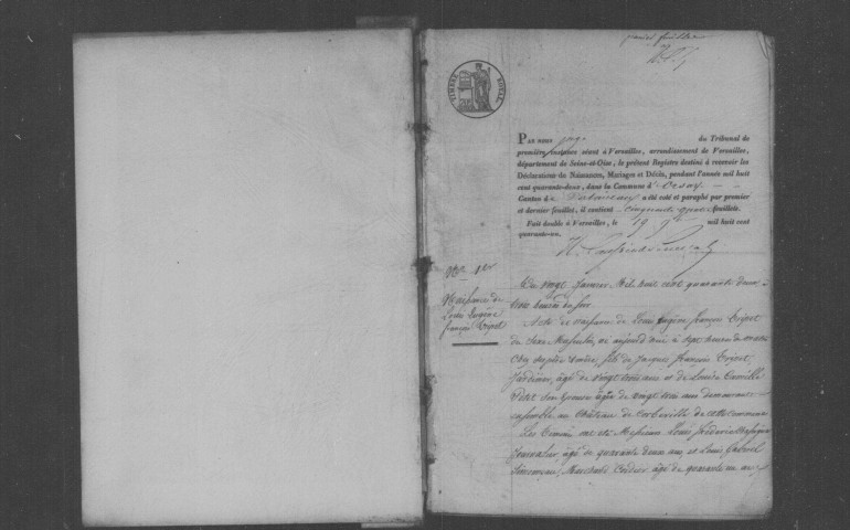 ORSAY. Naissances, mariages, décès : registre d'état civil (1842-1851). 