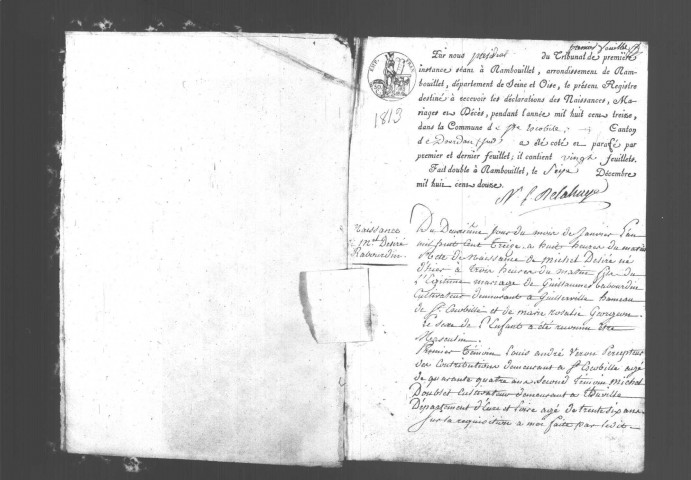 SAINT-ESCOBILLE. Naissances, mariages, décès : registre d'état civil (1813-1822). 