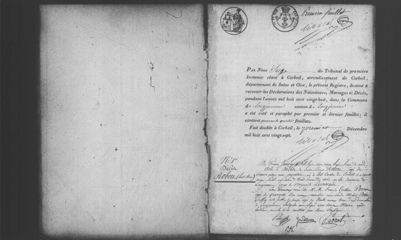 LONGJUMEAU. Naissances, mariages, décès : registre d'état civil (1828-1832). 