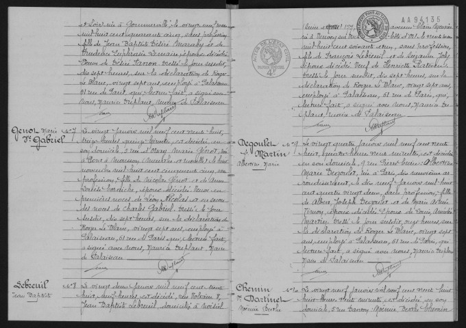 PALAISEAU. - Décès : registre d'état civil.