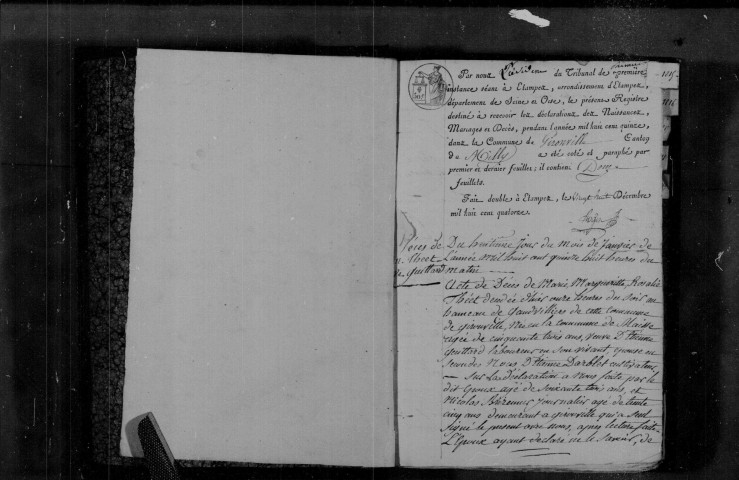 GIRONVILLE-SUR-ESSONNE. Naissances, mariages, décès : registre d'état civil (1815-1837). 