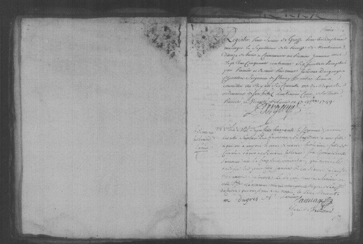 MONTCEAUX. Paroisse Saint-Etienne de Montceaux : Baptêmes, mariages, sépultures : registre paroissial (1692-1750). [Lacunes : B.M.S. (1711, 1716-1736, 1739-1740)]. 