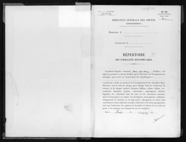 Conservation des hypothèques de CORBEIL. - Répertoire des formalités hypothécaires, volume n° 759 : A-Z (registre ouvert en 1954). 