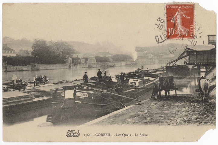 CORBEIL-ESSONNES. - Les quais. La Seine, Dubuisson, 1913, 32 lignes, 10 c, ad. 