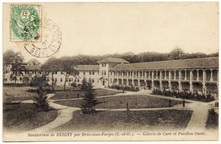 BRIIS-SOUS-FORGES. - Sanatorium de Bligny. Galerie de cure et pavillon ouest, 1907, 2 mots, 5 c, ad. 