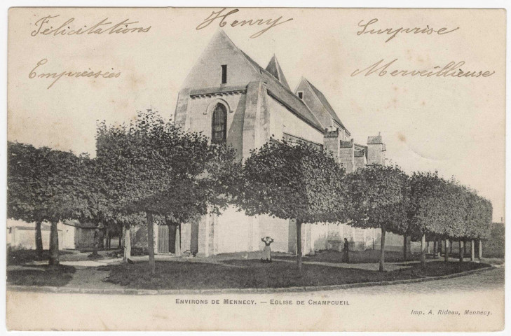 CHAMPCUEIL. - Eglise de Champcueil, Rideau, 1904, 5 mots, 5 c, ad. 