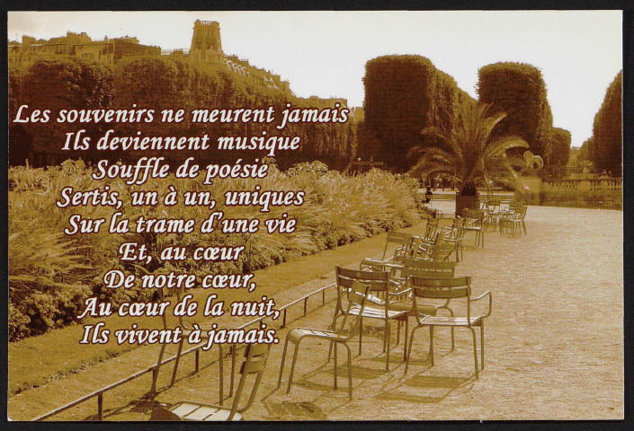 La vie au cœur des mots. Les souvenirs ne meurent jamais, poésie d'Anne Jacquemart et photo de Jean-Luc Pion, 2008.