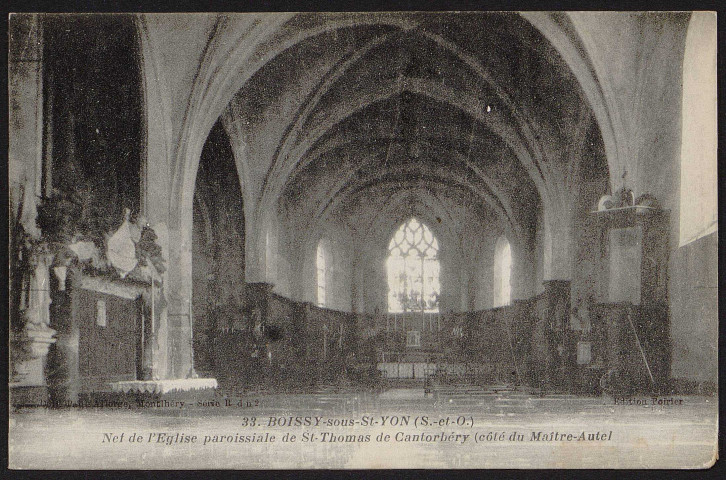 Boissy-Sous-Saint-Yon.- Nef de l'église paroissiale de Saint-Thomas de Cantorbéry (côté du maitre autel) [1904-1919]. 