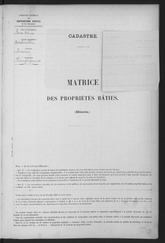 VAUGRIGNEUSE. - Matrice des propriétés bâties [cadastre rénové en 1937]. 