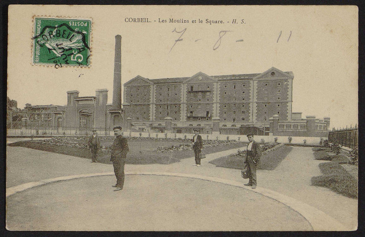 Corbeil-Essonnes.- Les moulins et le square de l'hôtel de ville (7 août 1911). 