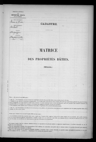 CHEPTAINVILLE. - Matrice des propriétés bâties [cadastre rénové en 1932]. 
