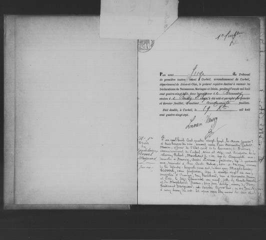 BRUNOY. Naissances, mariages, décès : registre d'état civil (1888-1892). 