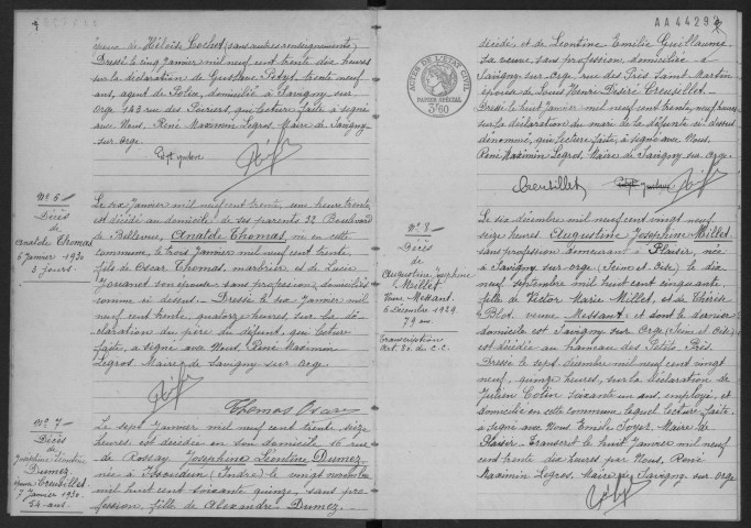 SAVIGNY-SUR-ORGE. - Décès : registre d'état civil.