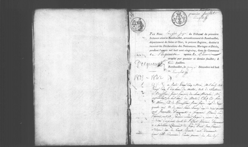 PECQUEUSE. Naissances, mariages, décès : registre d'état civil (1825-1842). 