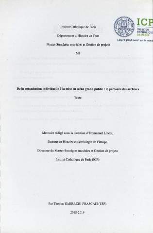 De la consultation individuelle à la mise en scène Grand public : le parcours des archives (texte)
