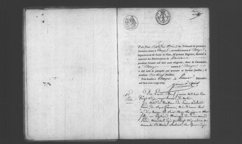 ETAMPES. Naissances : registre d'état civil (1826). 