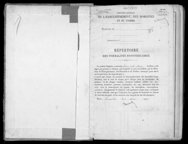 Conservation des hypothèques de CORBEIL. - Répertoire des formalités hypothécaires, volume n° 398 : A-Z (registre ouvert en 1916). 