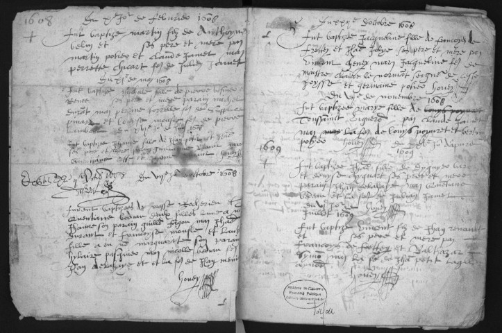 TORFOU - Registres paroissiaux. - Registre des baptêmes, mariages et sépultures (1605 - 1668). 