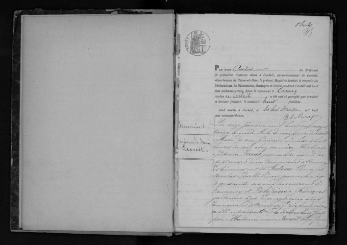 ORMOY. Naissances, mariages, décès : registre d'état civil (1873-1882). 