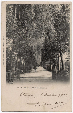 ETAMPES. - Allée de Coquerive [Editeur Flizot, 1902, timbre à 1 centime]. 