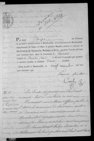 SERMAISE. Naissances, mariages, décès : registre d'état civil (1868-1874). 