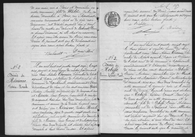 MONNERVILLE.- Naissances, mariages, décès : registre d'état civil (1891-1905). 