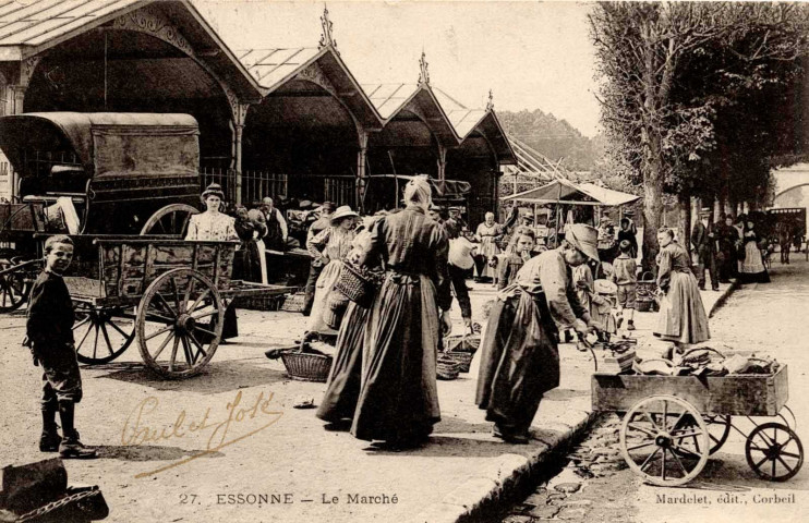 CORBEIL-ESSONNES. - ESSONNES - Le marché. Editeur Mardelet à Corbeil, 1906, timbre à 5 centimes. 