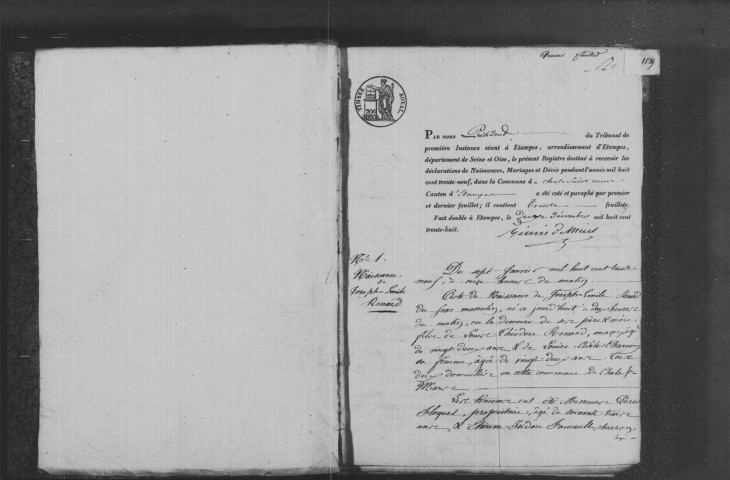 CHALO-SAINT-MARS. Naissances, mariages, décès : registre d'état civil (1839-1850). 
