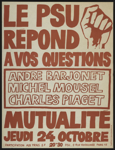 Essonne [Département]. - PARTI SOCIALISTE UNIFIE. Le PSU répond à vos questions (24 octobre 1975). 