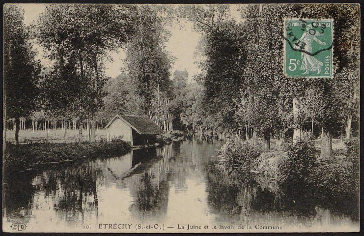 Etrechy.- La Juine et le lavoir de la commune (5 octobre 1909). 