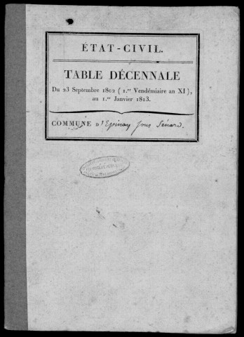 EPINAY-SOUS-SENART. Tables décennales (1802-1902). 