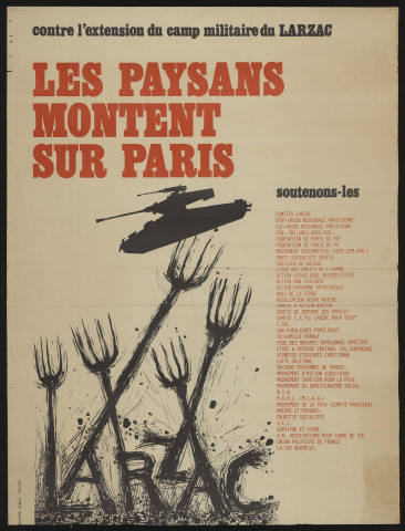 Essonne [Département]. - PARTI SOCIALISTE UNIFIE. Contre l'extension du camp militaire du Larzac... Les paysans montent sur Paris... Soutenons-les (1972). 