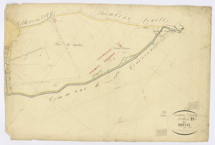 EPINAY-SUR-ORGE. - Section H - Breuil (le), 2, ech. 1/1250, coul., aquarelle, papier, 66x95 (1813). 