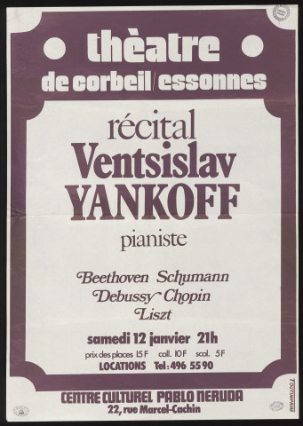 CORBEIL-ESSONNES.- Récital Ventsislav Yankoff, pianiste, Centre culturel Pablo Néruda, 12 janvier 1974. 