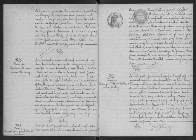 JUVISY-SUR-ORGE. - Décès : registre d'état civil. 