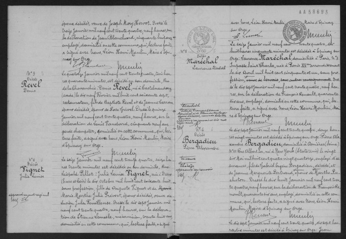 EPINAY-SUR-ORGE.- Décès : registre d'état civil. 