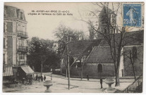 JUVISY-SUR-ORGE. - L'église et terrasse du café de Paris. Leprunier, 4 lignes, 25 c, ad. 