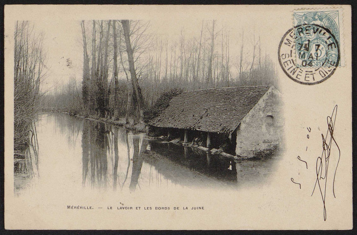 MEREVILLE.- Le lavoir et les bords de la Juine (5 mai 1904).