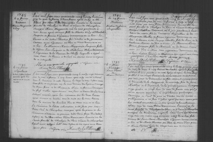 CHAMPLAN. Paroisse Saint-Germain d'Auxerre : Baptêmes, mariages, sépultures : registre paroissial (1745-1755). 