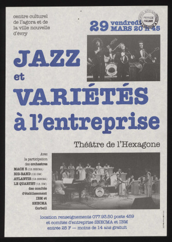 EVRY.- Jazz et variétés à l'entreprise, Théâtre de l'Hexagone, Centre culturel de l'Agora, [29 mars 1984]. 