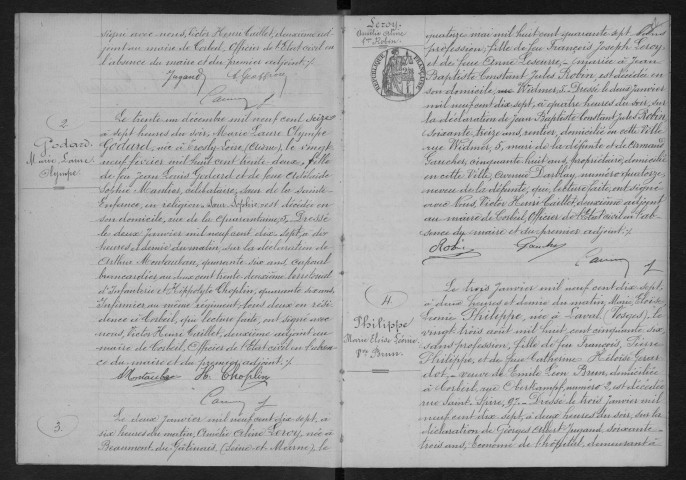 CORBEIL.- Décès : registre d'état civil. 