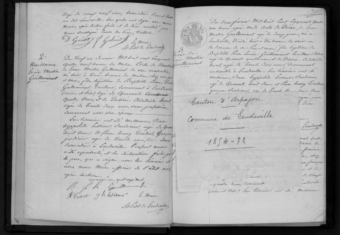 LEUDEVILLE. Naissances, mariages, décès : registre d'état civil (1854-1872). 